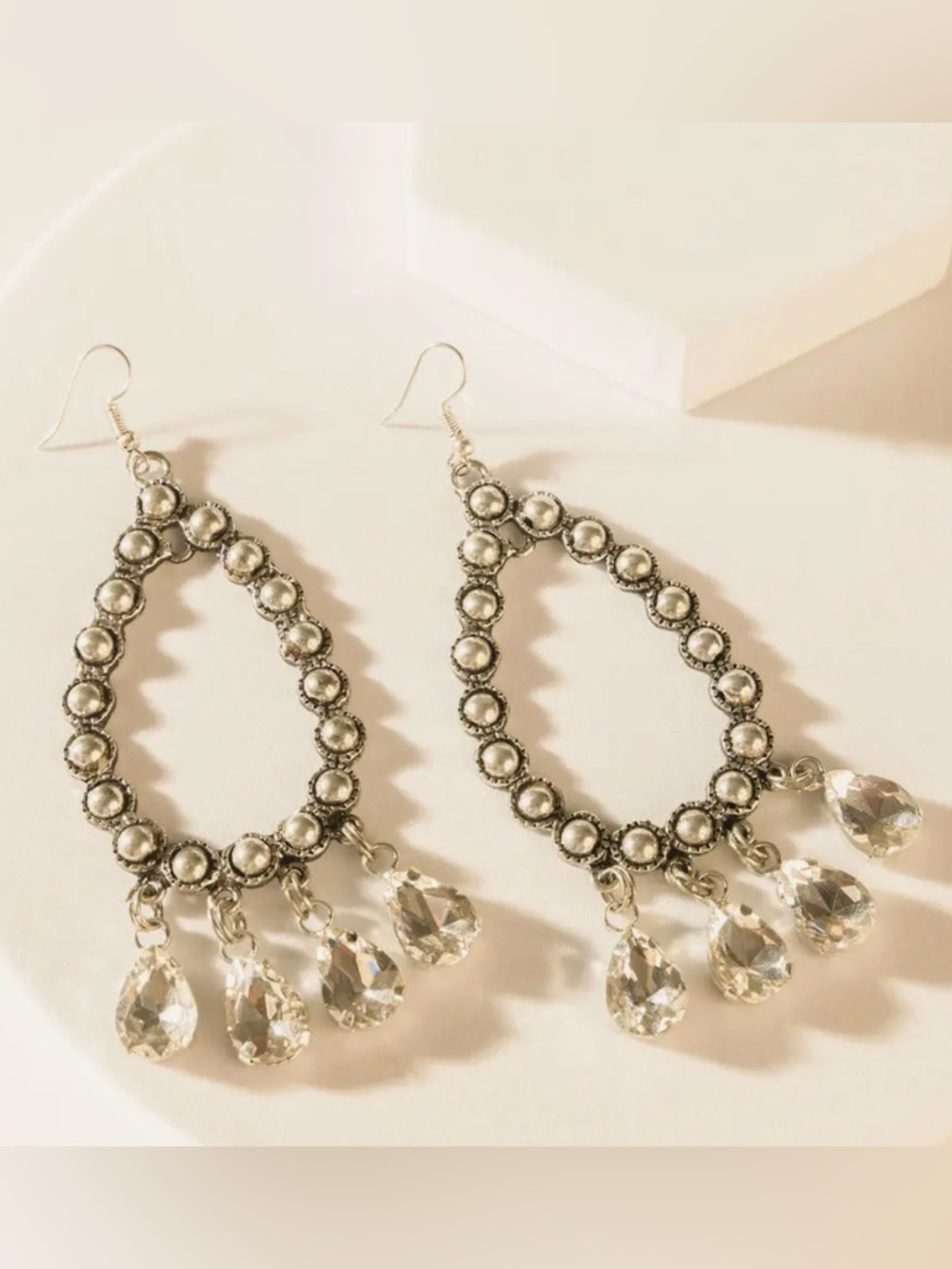 Myra Bag Desert Gala Silver Teardrop Crystal Dangle Earrings